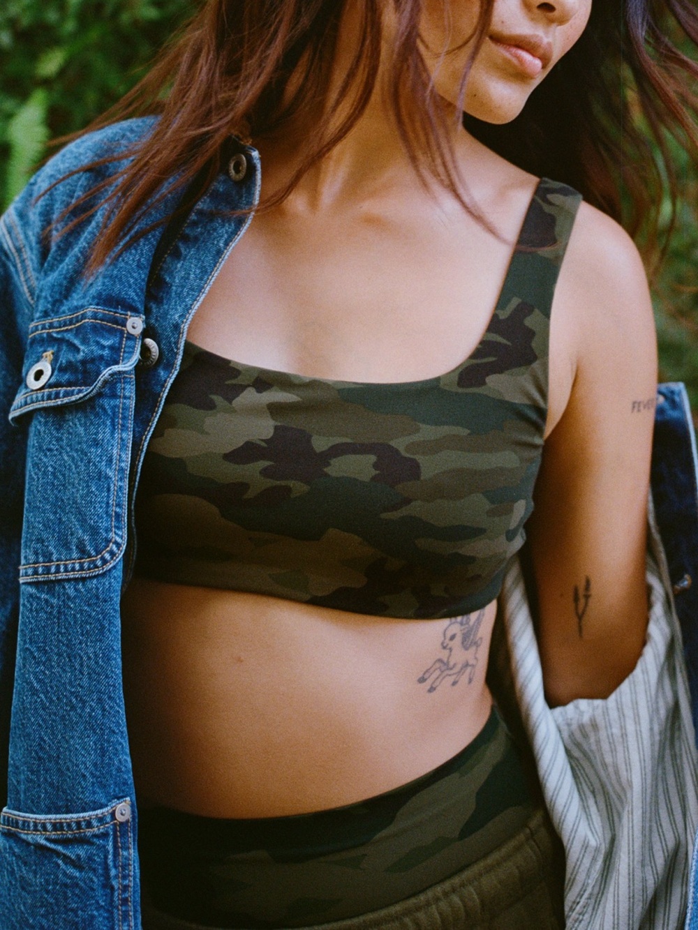 Camo Scoop Neck Sports Bra - Olive Green Camo